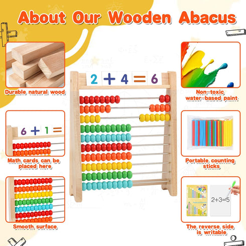 5-7 Counters Counting 3-5 6-8 4 1-100 Wooden Abacus for Kids Math Games for Kids Abacus Homeschool Toys for Boys Girls