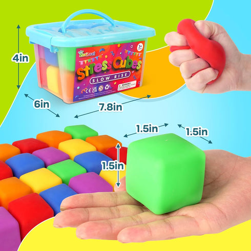 24 Pack Mini Slow Rise Stress Cube: Pull Stretch Fidget Toys for Stress Relief, Dough Squishy Toys Bulk for Kids