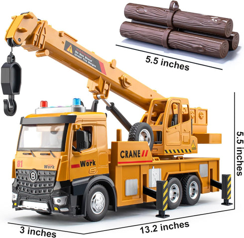 TAKGUD 13.5" Crane Toy for Boys, Large Crane Truck with Lights and Sounds, Open-able Doors, Friction Powered