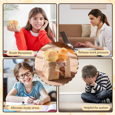 5 Anboor Pcs Bread Squishies Artificial Fake Toast Bread, Croissant,French Bread, Challah, Butter Bread Squish Toys