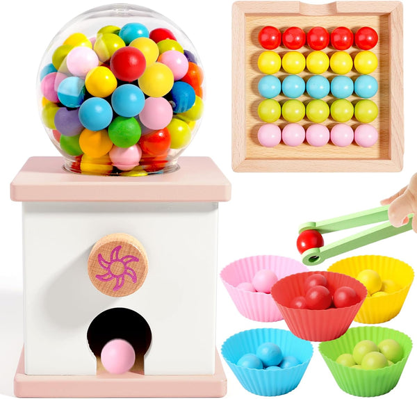 QimuMku 9.6" Wooden Gumball Machine Counting Montessori Toys for 3 4 5 Years