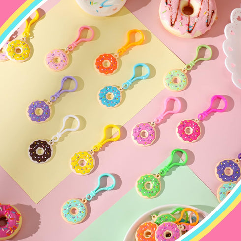 48 Pcs Sweet Donut Keychain Party Favors, Sweet Doughnut Theme Birthday Supplies, 12 Colors for Kids Goodie Bags