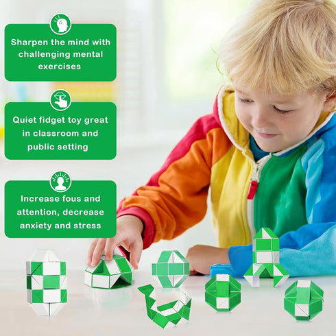 60 Pack 24 Favors(Green,60) Blocks Fidget Snake Cube Mini Twist Puzzle Magic Snake Speed Cubes for Stocking Party Gifts