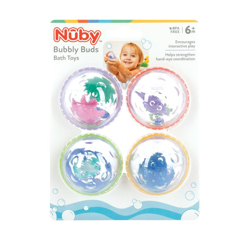 Nuby Bubbly Buds Interactive Bath Set - Baby Bath Toys (4-Pack) - 6+ Months