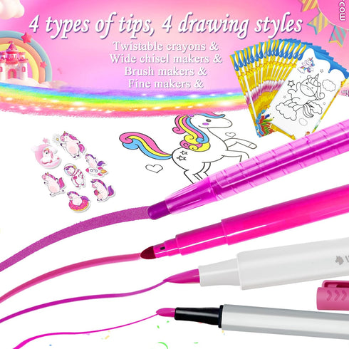 56 4-6-8 4-8 70) weirtoya PCS Washable Scented Markers with Glitter Pencil Case, Mermaid Unicorn Arts and Crafts