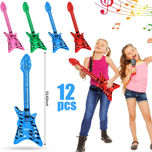 37 Set, 12 36 Inch 12 12 80s Pcs Inflatable Rock Star Instrument Blow up Guitar Inflatable Microphone Bass with a Pump