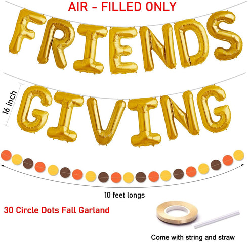Friendsgiving Balloon Banner Decoration, Gold Foil Letter, 16 Inches Tall Thanksgiving Centerpiece, Fall Decor