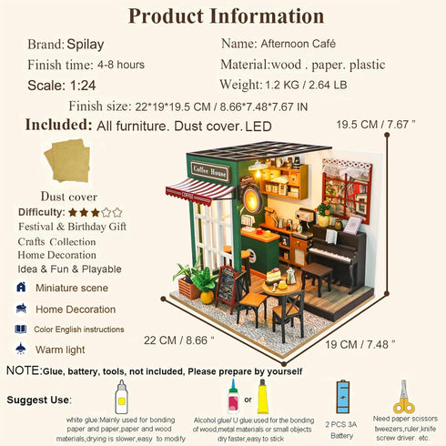 Spilay Dollhouse Miniature with Furniture, DIY Wooden Crafts Kit with Dust Cover and Music, 1:24 Scale Gift