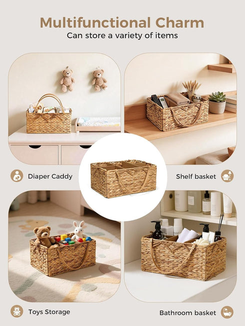 Diaper Caddy Organizer, Hand Rattan Nursery Storage Basket for Baby Essentials, Baby Changing Table Organizer Perfect