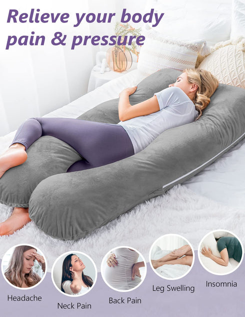 Meiz U Shaped Pregnancy Pillow with Removable Velvet Cover (Gray)
