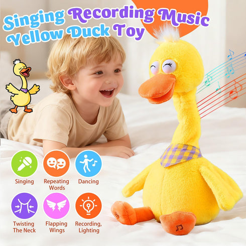 Marsjoy 13" Talking Dancing Duck, Repeating What You Say Mimicking Recording Plush Baby Toy Musical English Song
