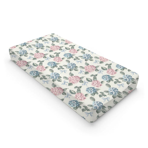 KuphiL10C Girls-16x32 Spring Hydrangea Floral Leaves Bows Baby Changing Pad Cover, Unisex Flowers Nursery Diaper