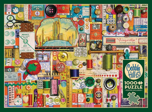 Cobble Hill 1000 Piece Puzzle - Sewing Notions, Sample Poster Included