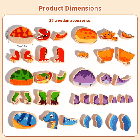 3-6 INIFEIDALA Magnetic Wooden Dinosaur Building Blocks, Take Apart STEM Montessori Educational Toy, Fine Motor Skills