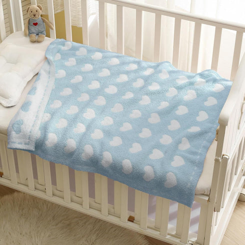 Kid Nation Super Soft Baby Blanket, Heart Design in Blue, 30 x 40 inch