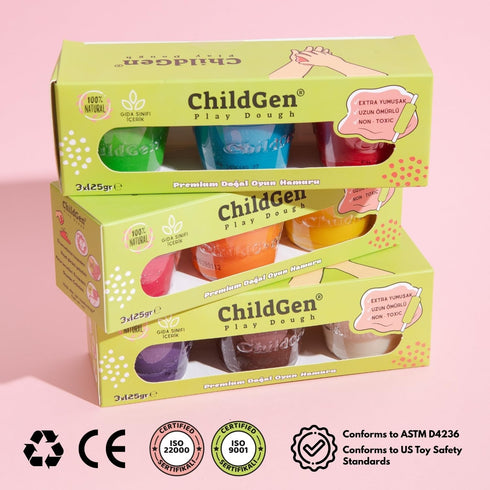 Set, 3-Pack 4.5-Ounce ChildGen Natural Play Dough Non-Toxic, Super Soft, Long Lasting Playdough, Modeling Dough, Kids