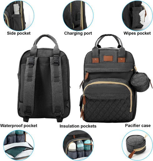 BosiBozi Backpack, Baby Diaper Bag Waterproof & Multi-Functional Baby Bag for Moms Dads, Travel Diaper Bag