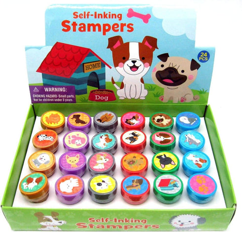 Tiny Mills 24 Pcs Assorted Dog and Puppies Stampers for Kids Self Ink Stamps, Puppy Party Favors