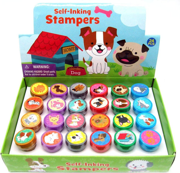 Tiny Mills 24 Pcs Assorted Dog and Puppies Stampers for Kids Self Ink Stamps, Puppy Party Favors