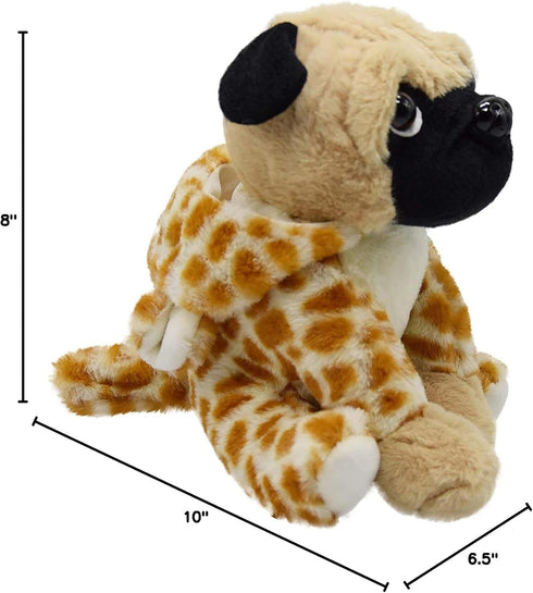 Cute Pug Dog Stuffed Animal | Brown Panther Plush Toy in Leopard Costume, 12 Inch Soft Pug Toy for Kids