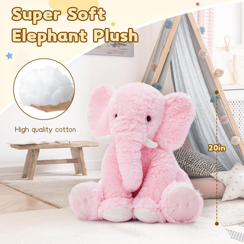 19.6 Inch Tezituor Plush Elephant Stuffed Animal Giant Pink Elephant Toys Soft & Cuddly Plush Animal Gift for Girls