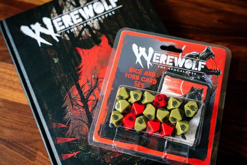 Werewolf: The Apocalypse 5th Edition Roleplaying Game Dice & Form Card Set - RPG Accessory, 17 Dice & 5 Cards