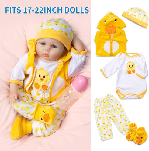 9pcs Set Backpack 17-22 Inch PEDOLLTREE Reborn Baby Dolls Clothes Accessories Yellow Duck with Diaper for Reborn Doll
