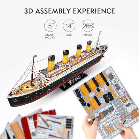 CubicFun Titanic 3D LED Puzzles for Adults, 88 CM, 266 Pieces, Titanic Toys for Home Decor and Gifts