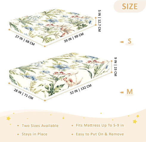 CZXW 52" 28" Botanical Wildflowers Crib Sheets Fitted x Natural Cotton Soft & Breathable for Baby Crib Mattress