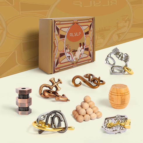 8 RLYLF Pieces IQ Logic Training Brain Teaser Puzzles for Adults and Kids Family Games Party Favor Coffee Time