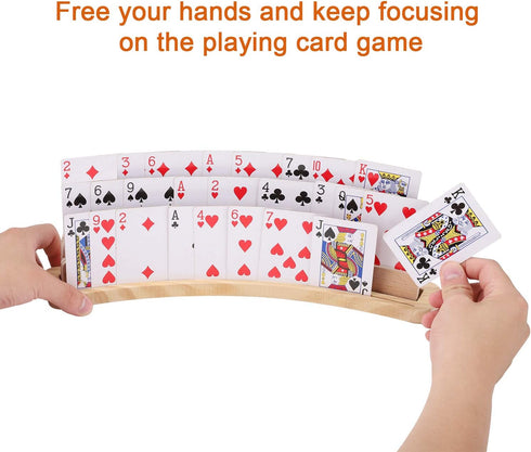 Set 2 13.8 1.9 2.4 Inch Exqline Curved Wooden Playing Card Holder Tray Rack Organizer of Solid Card Holder for Kids