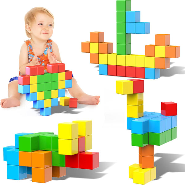 Magnetic Blocks, 1.41 inch Large Building Blocks for Toddlers Ages 3-8, Montessori STEM Education Toys