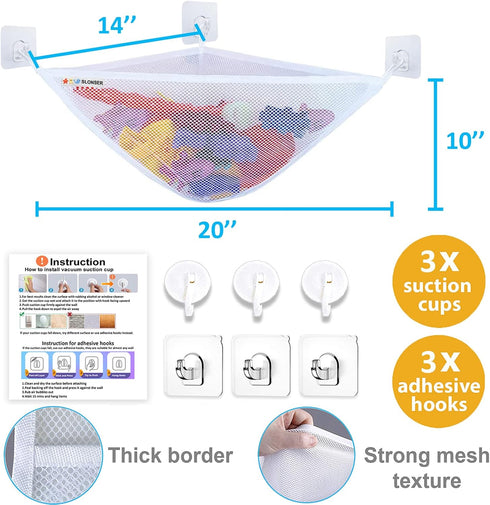Mesh Bath Toy Holder - Kids Bath Toy Net for Tub, Bathtub Toy Holder Basket, Corner Bath Toy Storage Bin Hammock Organizer, Shower Caddy Hanging Bag - Baby Bathroom Toys Storage with Suction Cup Hooks by slonser