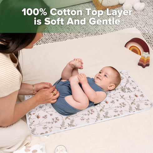 haakaa 100% (2pcs, 13" 27.5" Waterproof Changing Pad Liners, Cotton, Soft & Breathable x Honey Blossom+Vintage Garden)