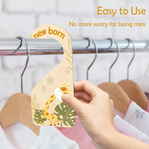 8Pcs Closet Closet (0-24 R HORSE Safari Baby Dividers, Double Sided Nursery Hanger Dividers Wood Baby Size Organizers
