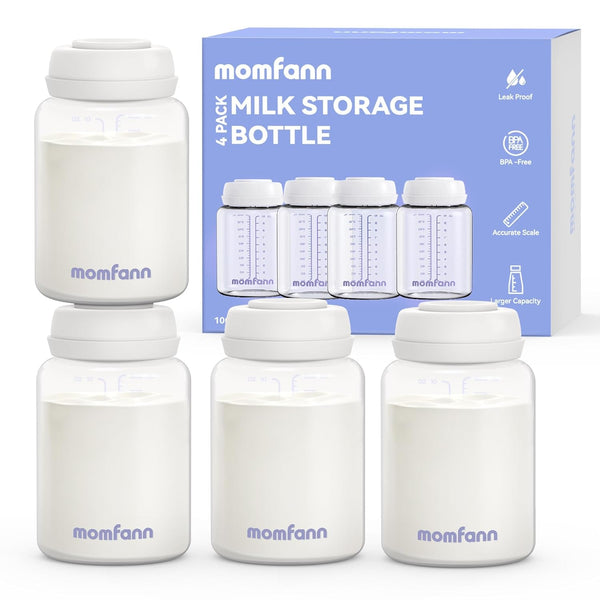 MOMFANN Breastmilk Storage Bottle 4 Pack, 10oz Milk Storage Bottle Wide-Neck Fit