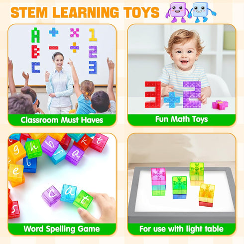 52pcs Magnetic Blocks - Translucent Magnetic Cubes, Building Blocks Magnet Toys for Kids, Montessori STEM Sensory Toys