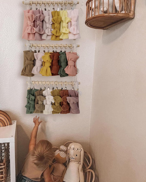 (Beige-1) POVETIRE Baby Headband Holder, Hair Bows and Accessories Storage Organizer, Wall Hanging Decor for Nursery