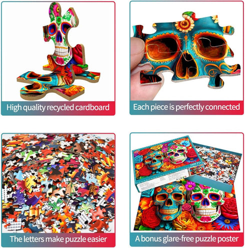 HUADADA 1000 Piece Puzzles for Adults - Colourful Flowers Skull Jigsaw Puzzles for Home Decoration