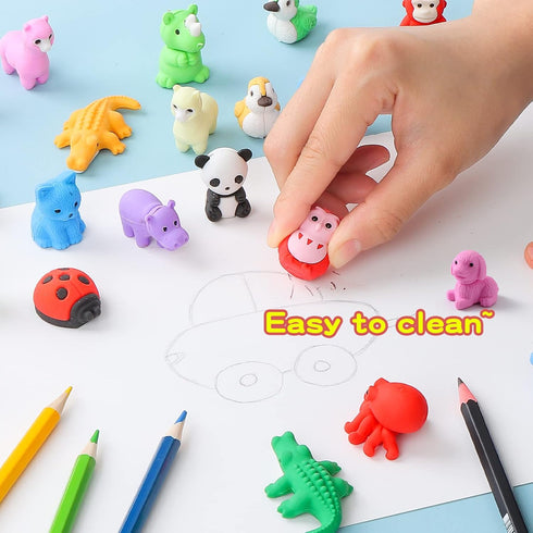 Kleeblatt 40Pcs Animal Erasers, Desk Pets for Kids, Assembled 3D Puzzle Erasers, Classroom Prizes