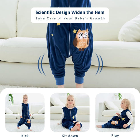 MICHLEY Toddler Sleeping Sack with Feet, Newborn Infant Sleeveless Sleeping Bag, Dark Blue Owl for 3-5T