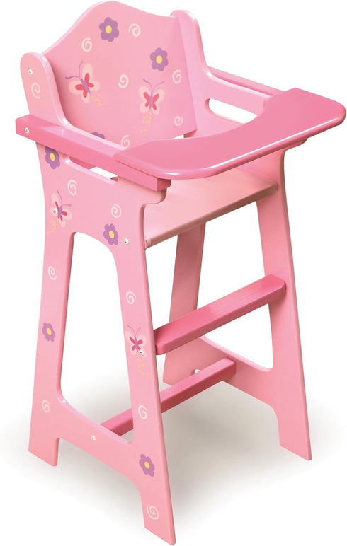 Badger Basket Pink Toy Blossoms and Butterflies Doll High Chair Feeding Seat for 18 Inch Dolls