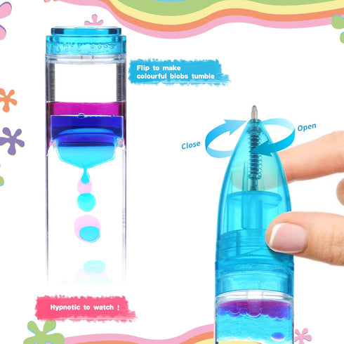 Liquid Timer Pen - Retractable Ballpoint with Colorful Bubbles & Droplets - Calming Fidget Writing Toy for Kids &