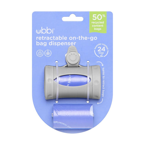 Ubbi Retractable On the Go Bag Dispenser for Travel, Diaper Bag Accessory Must Have for Newborn, Helpful Item, Baby