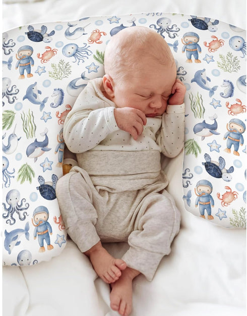 Sea Animal Baby Nursing Pillow Cover for Boy Girl Diver Turtle Jellyfish Whale Sea Weeds Starfish Nursing Slipcover