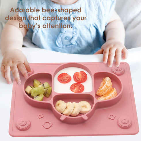 Set ROCCED Suction Plates for Baby Placemat Spoon Fork for Toddlers, Silicone Baby Plates with Suction Baby Dishes
