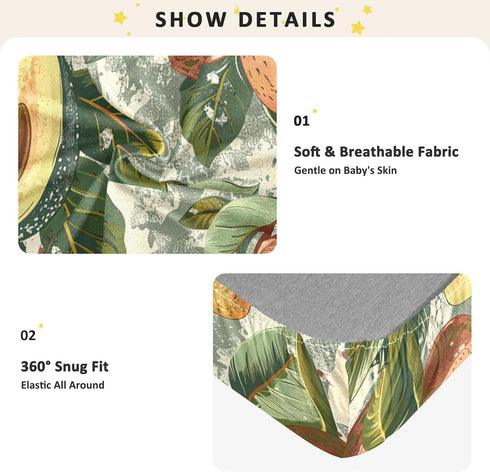 Bseiialft 52 28 Avocados Green Leaves Vintage Crib Sheets for Boys Girls Soft and Breathable Cotton Baby Sheets