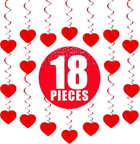 KatchOn Red Hanging Heart Decorations, Pack of 18, No DIY | Romantic Foil Heart Swirls for Special Night
