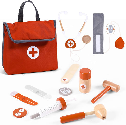 UMU Doctor Kit for Kids, 14PCS Wooden Pretend Toy Doctor Playset for Toddlers, Montessori Dentist Kit
