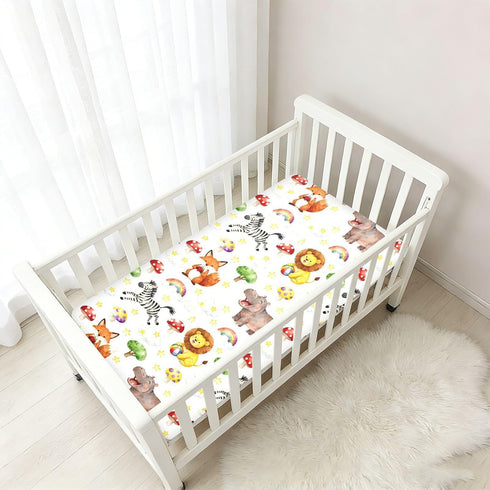 miaozhen 1 Pack 52x28 Cotton Baby Crib Sheets Comfy Breathable Watercolor Animal Lion Fox Toddler Mattress Sheet